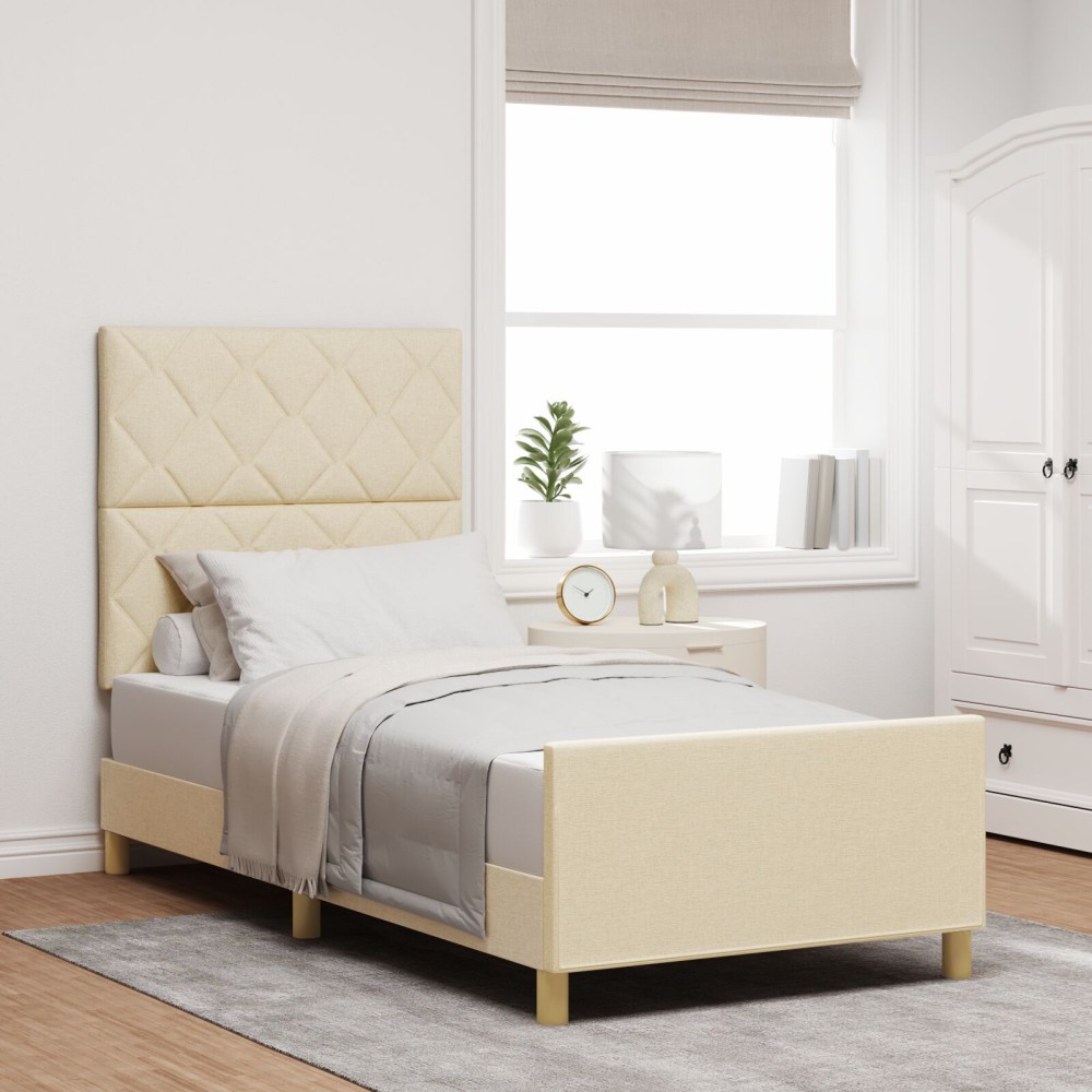 vidaXL Cadru de pat cu headboard Crem 90 x 190 cm țesătură
