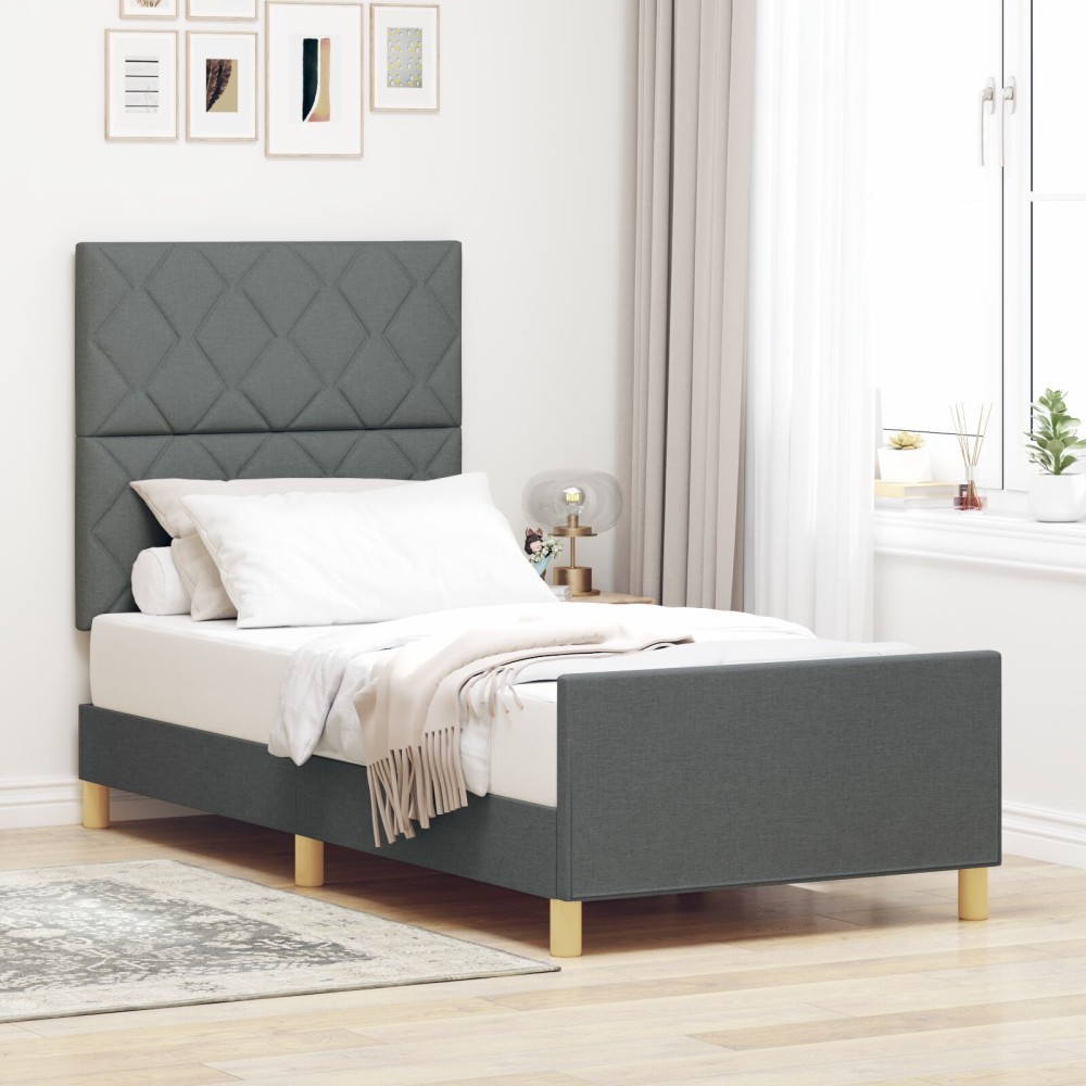 vidaXL Cadru de pat cu headboard Gri închis 90 x 200 cm țesătură