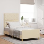 vidaXL Cadru de pat cu headboard Crem 90 x 200 cm țesătură vidaXL Cadru de pat cu headboard Crem 90 x 200 cm țesătură