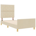 vidaXL Cadru de pat cu headboard Crem 90 x 200 cm țesătură vidaXL Cadru de pat cu headboard Crem 90 x 200 cm țesătură