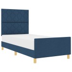 vidaXL Cadru de pat cu headboard albastru 90 x 200 cm țesătură vidaXL Cadru de pat cu headboard albastru 90 x 200 cm țesătură