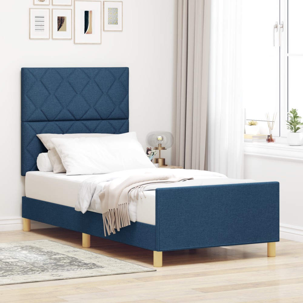 vidaXL Cadru de pat cu headboard albastru 100 x 200 cm țesătură