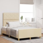 vidaXL Cadru de pat cu headboard Crem 120 x 190 cm țesătură vidaXL Cadru de pat cu headboard Crem 120 x 190 cm țesătură
