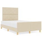 vidaXL Cadru de pat cu headboard Crem 120 x 190 cm țesătură vidaXL Cadru de pat cu headboard Crem 120 x 190 cm țesătură