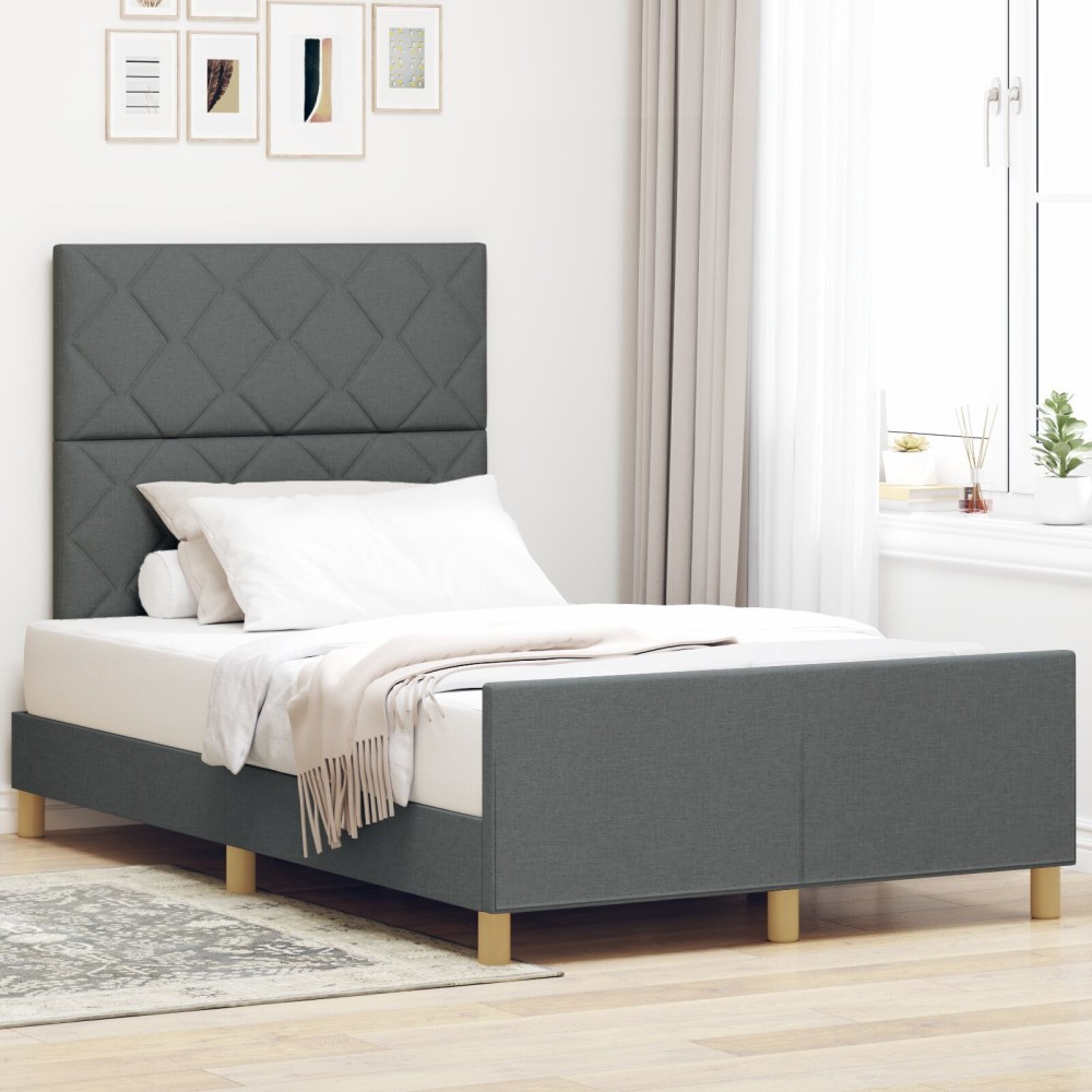 vidaXL Cadru de pat cu headboard Gri închis 120 x 200 cm țesătură