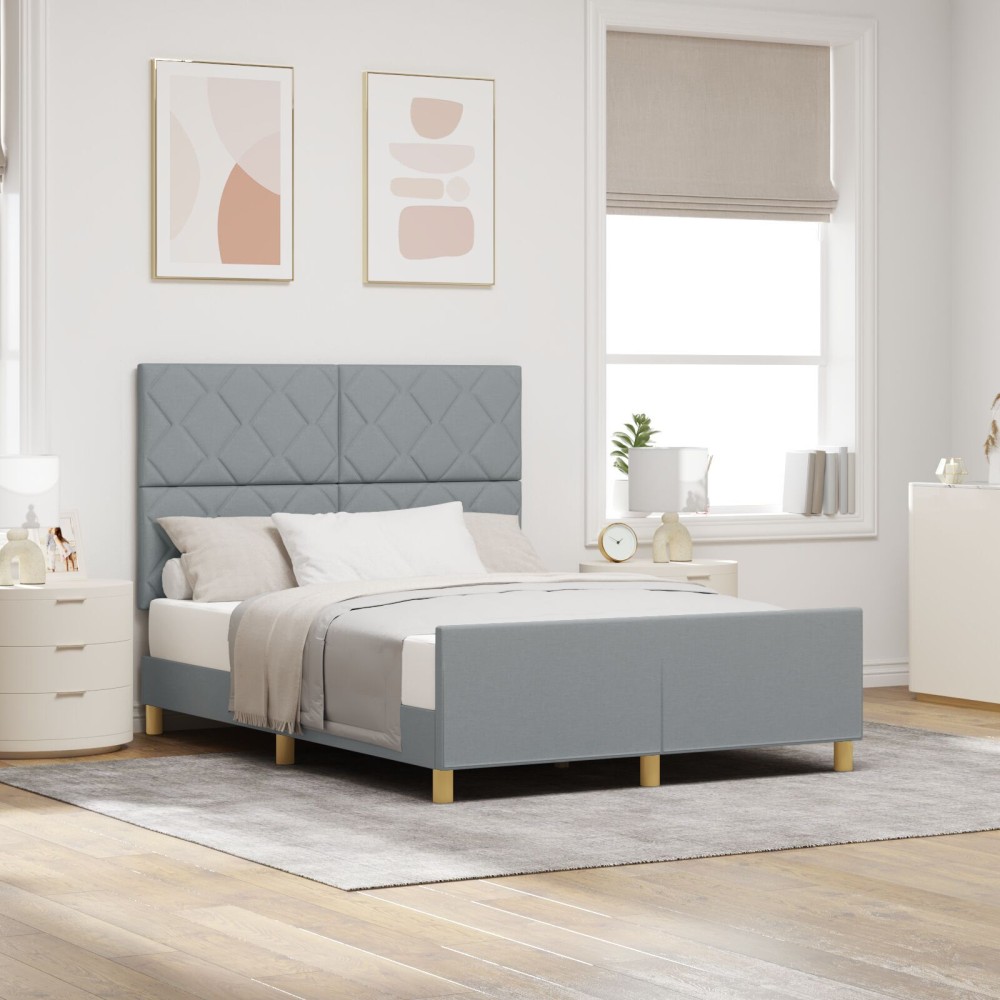 vidaXL Cadru de pat cu headboard Gri deschis 140 x 190 cm țesătură