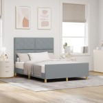 vidaXL Cadru de pat cu headboard Gri deschis 140 x 190 cm țesătură vidaXL Cadru de pat cu headboard Gri deschis 140 x 190 cm țesătură