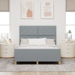 vidaXL Cadru de pat cu headboard Gri deschis 140 x 190 cm țesătură vidaXL Cadru de pat cu headboard Gri deschis 140 x 190 cm țesătură