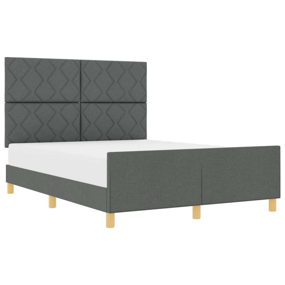 vidaXL Cadru de pat cu headboard Gri închis 140 x 200 cm țesătură