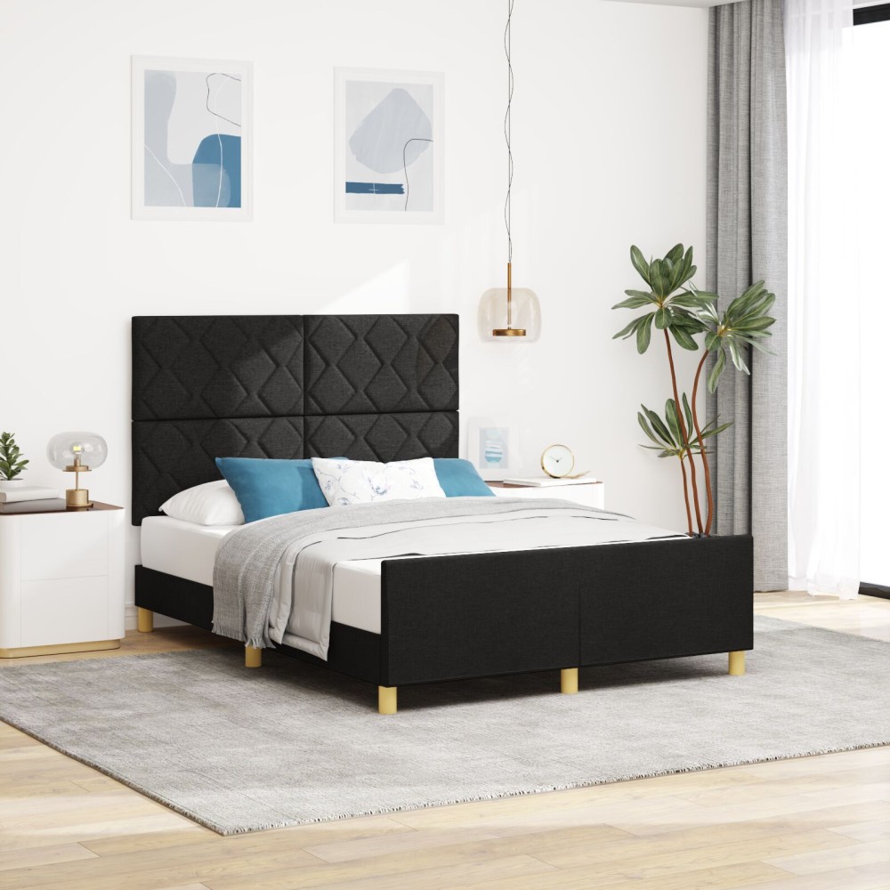 vidaXL Cadru de pat cu headboard Negru 140 x 200 cm țesătură