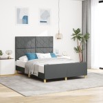 vidaXL Cadru de pat cu headboard Gri închis 160 x 200 cm țesătură vidaXL Cadru de pat cu headboard Gri închis 160 x 200 cm țesătură