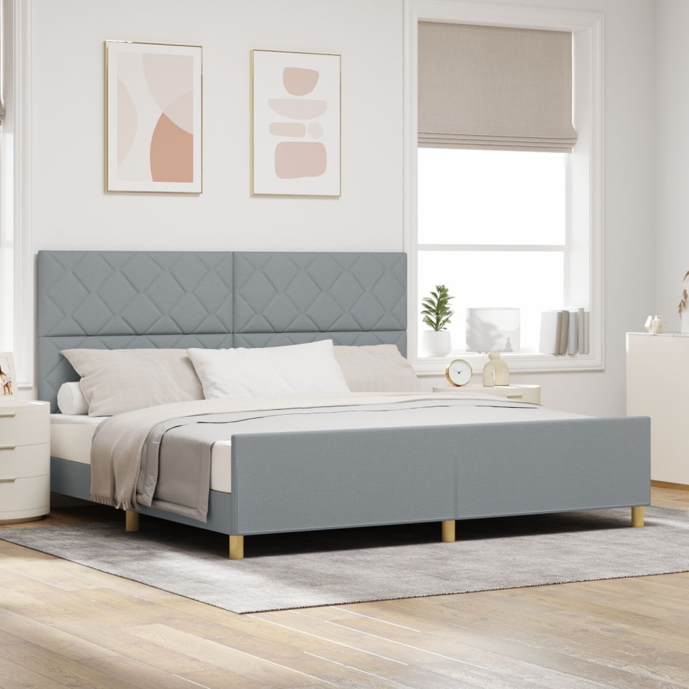 vidaXL Cadru de pat cu headboard Gri deschis 200 x 200 cm țesătură