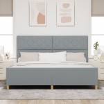 vidaXL Cadru de pat cu headboard Gri deschis 200 x 200 cm țesătură vidaXL Cadru de pat cu headboard Gri deschis 200 x 200 cm țesătură