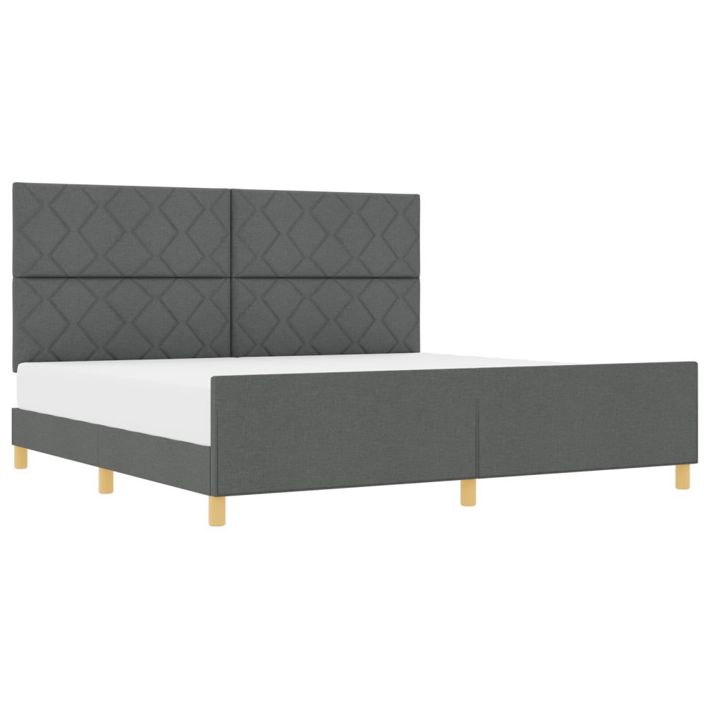 vidaXL Cadru de pat cu headboard Gri închis 200 x 200 cm țesătură