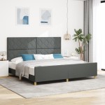 vidaXL Cadru de pat cu headboard Gri închis 200 x 200 cm țesătură vidaXL Cadru de pat cu headboard Gri închis 200 x 200 cm țesătură