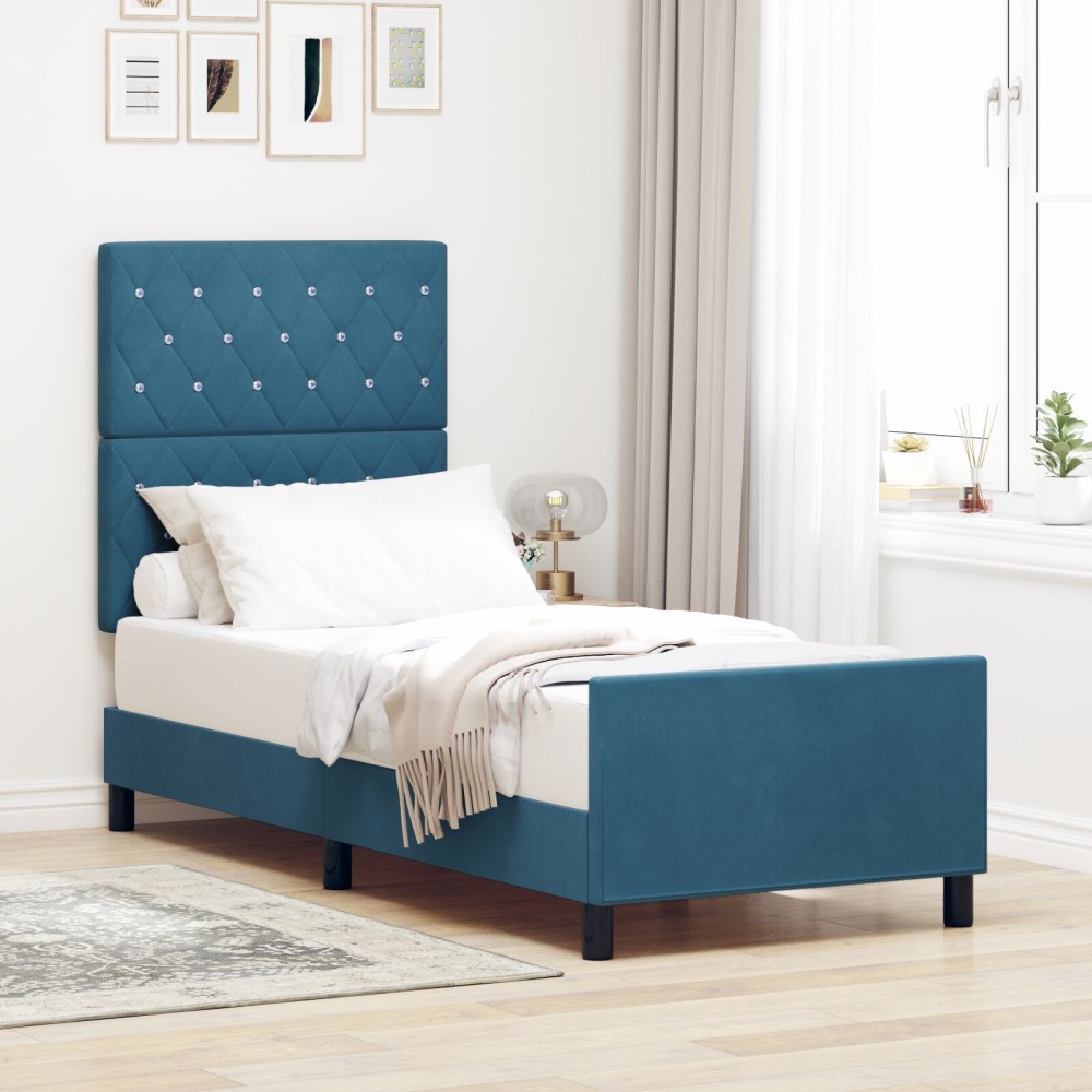 vidaXL Cadru de pat cu headboard Albastru închis 80 x 200 cm Catifea
