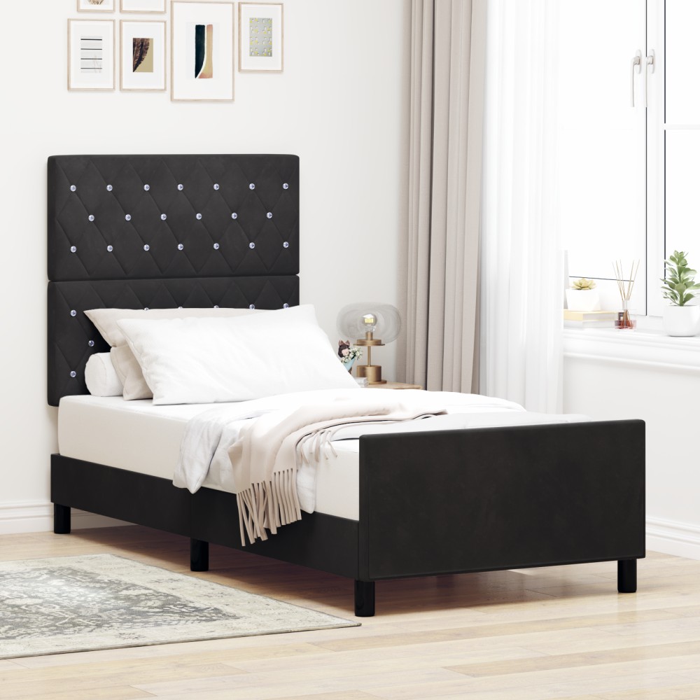 vidaXL Cadru de pat cu headboard Negru 90 x 190 cm Catifea