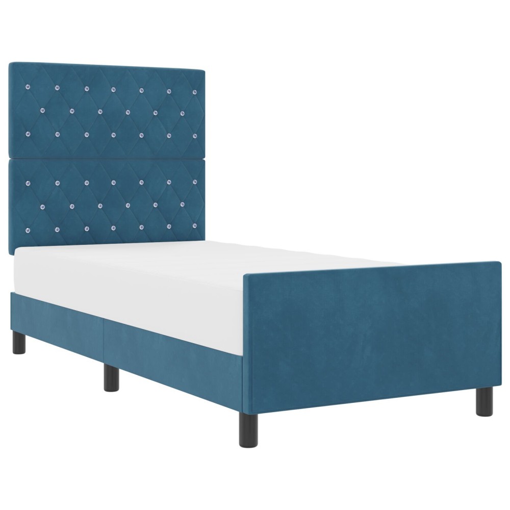 vidaXL Cadru de pat cu headboard Albastru închis 90 x 200 cm Catifea