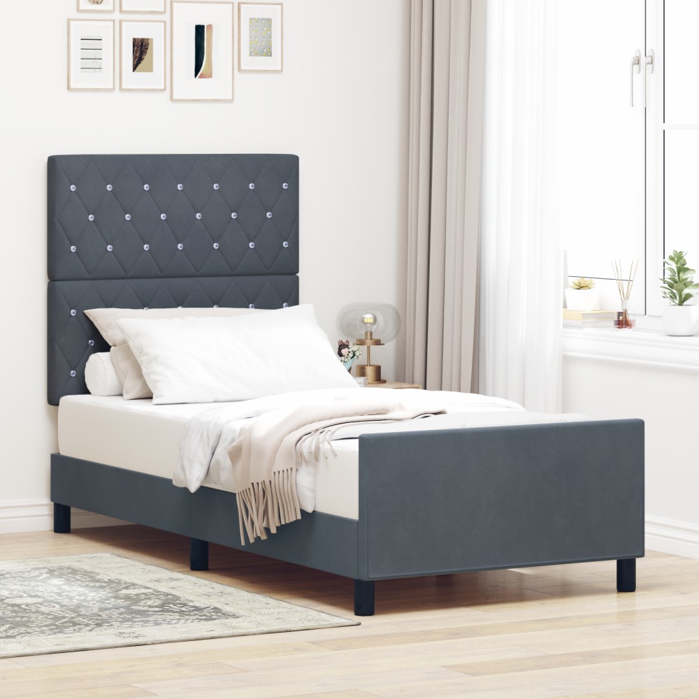 vidaXL Cadru de pat cu headboard Gri închis 100 x 200 cm Catifea
