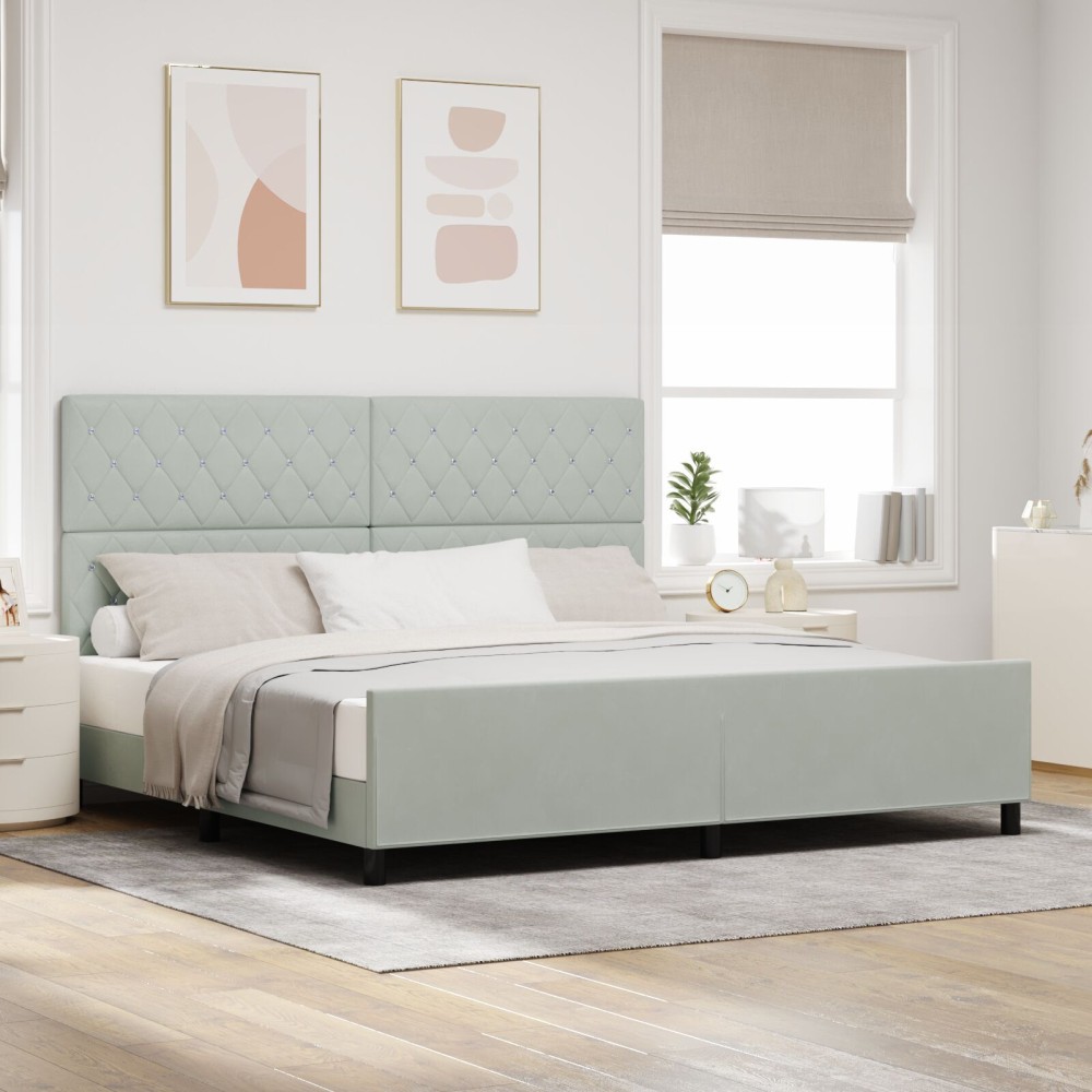 vidaXL Cadru de pat cu headboard Gri deschis 200 x 200 cm Catifea