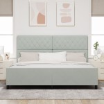 vidaXL Cadru de pat cu headboard Gri deschis 200 x 200 cm Catifea vidaXL Cadru de pat cu headboard Gri deschis 200 x 200 cm Catifea