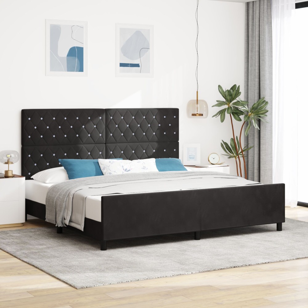 vidaXL Cadru de pat cu headboard Negru 200 x 200 cm Catifea
