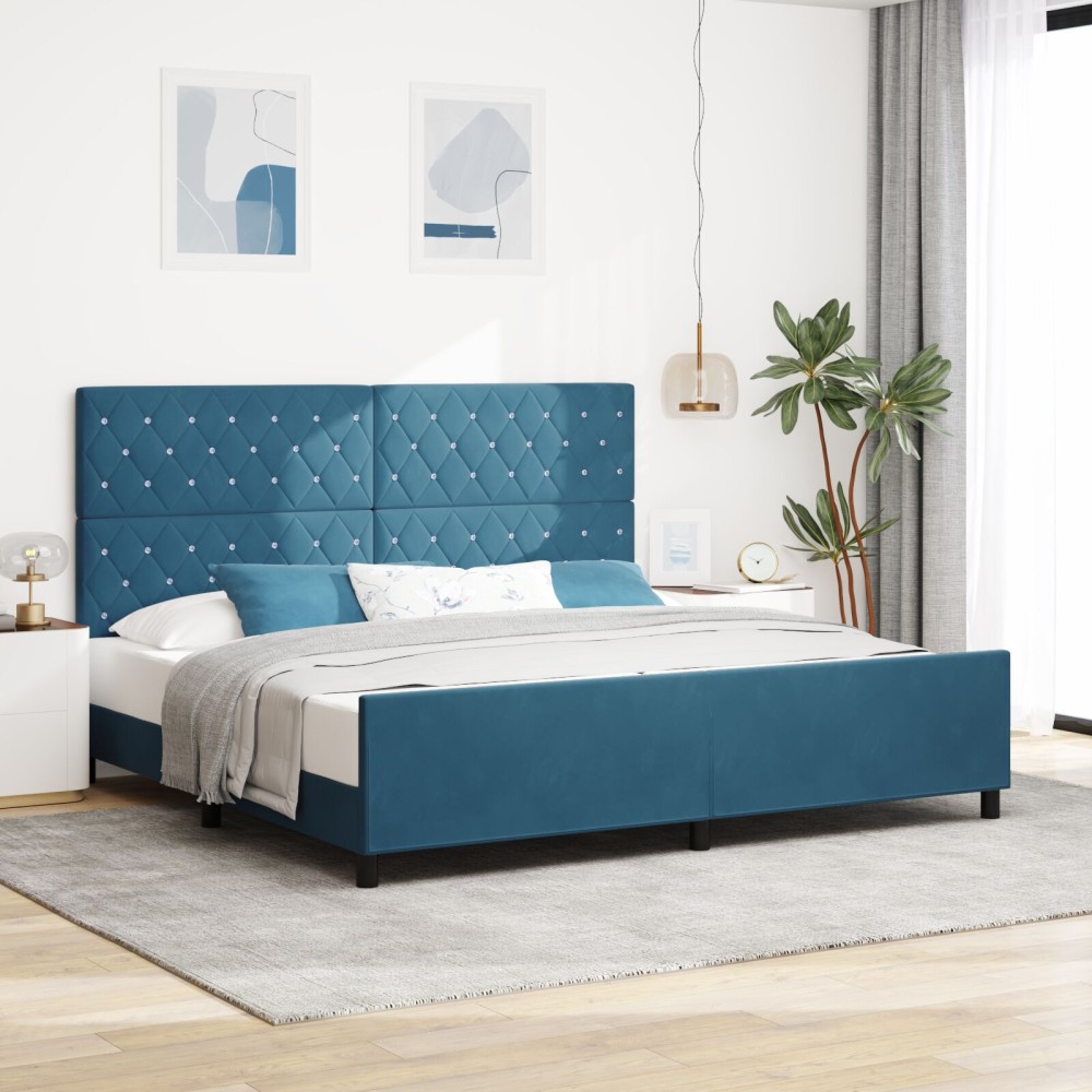 vidaXL Cadru de pat cu headboard Albastru închis 200 x 200 cm Catifea