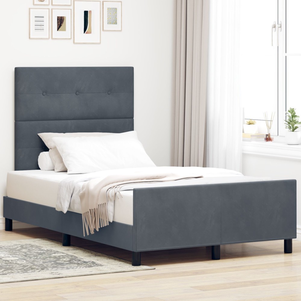 vidaXL Cadru de pat cu headboard Gri închis 120 x 190 cm Catifea