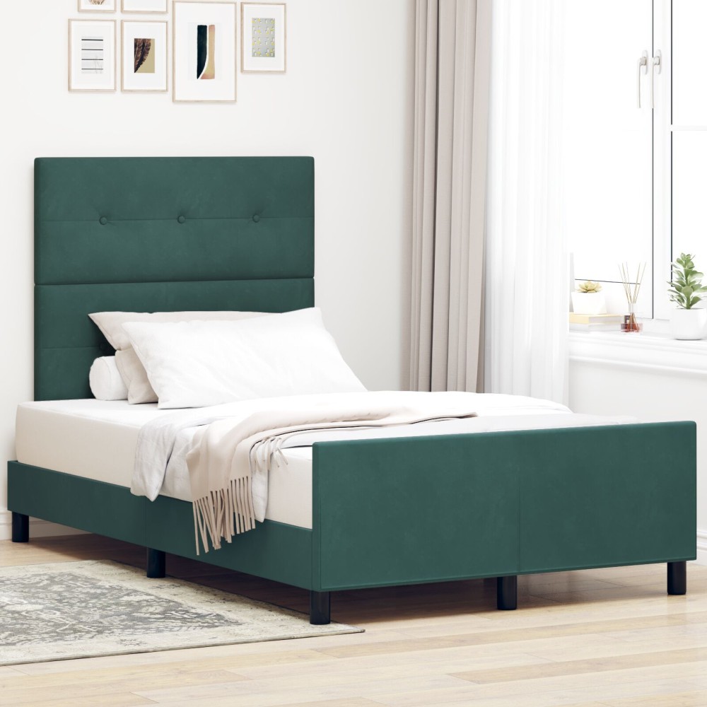 Pat vidaXL verde închis, 120x190 cm, fabricat din catifea