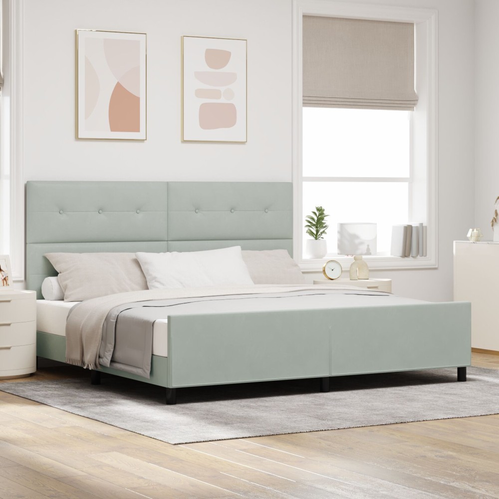 vidaXL Cadru de pat cu headboard Gri deschis 200 x 200 cm Catifea