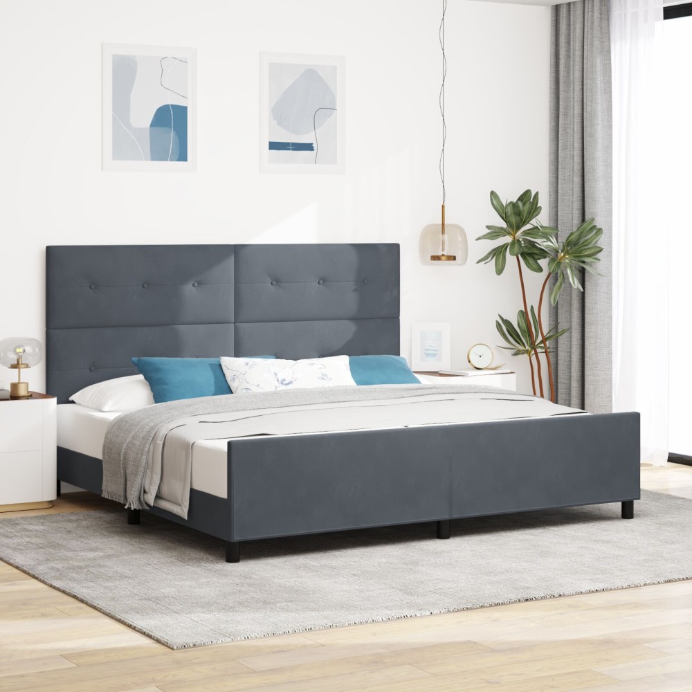 vidaXL Cadru de pat cu headboard Gri închis 200 x 200 cm Catifea
