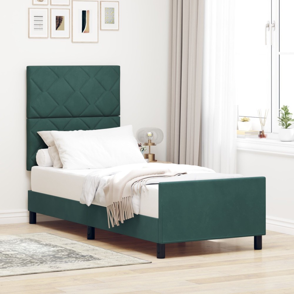 vidaXL Cadru de pat cu headboard Verde închis 80 x 200 cm Catifea