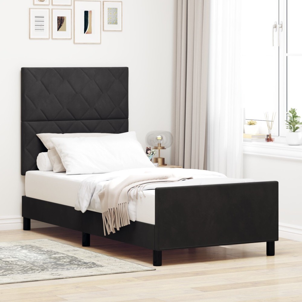 vidaXL Cadru de pat cu headboard Negru 100 x 200 cm Catifea