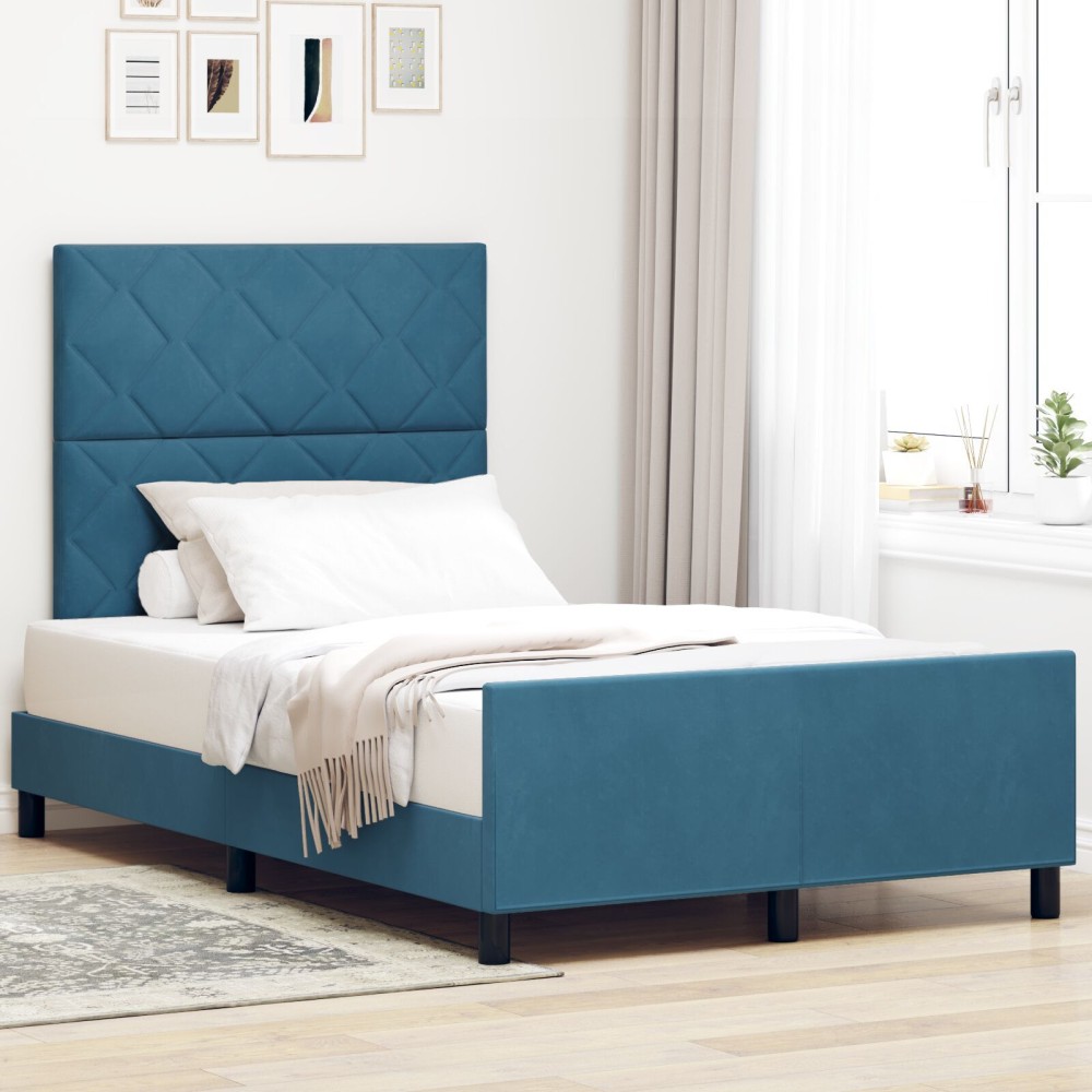 vidaXL Cadru de pat cu headboard Albastru închis 120 x 190 cm Catifea