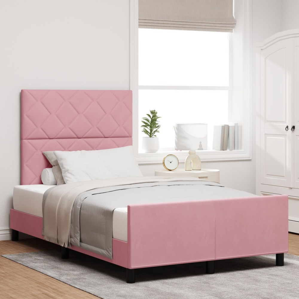vidaXL Cadru de pat cu headboard Roz 120 x 200 cm Catifea