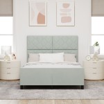 vidaXL Cadru de pat cu headboard Gri deschis 140 x 190 cm Catifea vidaXL Cadru de pat cu headboard Gri deschis 140 x 190 cm Catifea