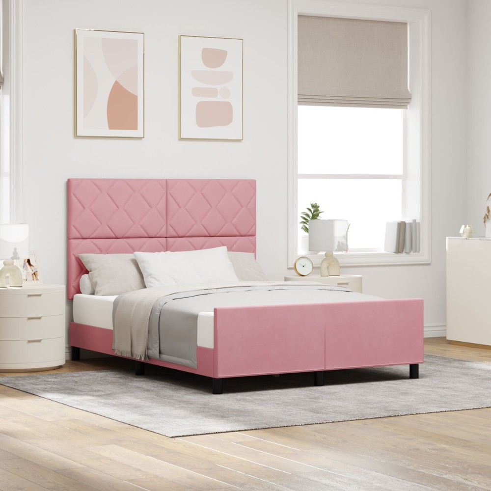 vidaXL Cadru de pat cu headboard Roz 160 x 200 cm Catifea