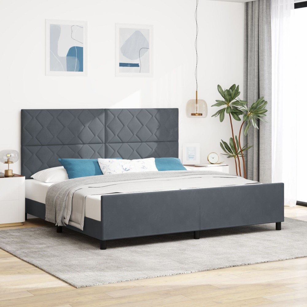 vidaXL Cadru de pat cu headboard Gri închis 200 x 200 cm Catifea