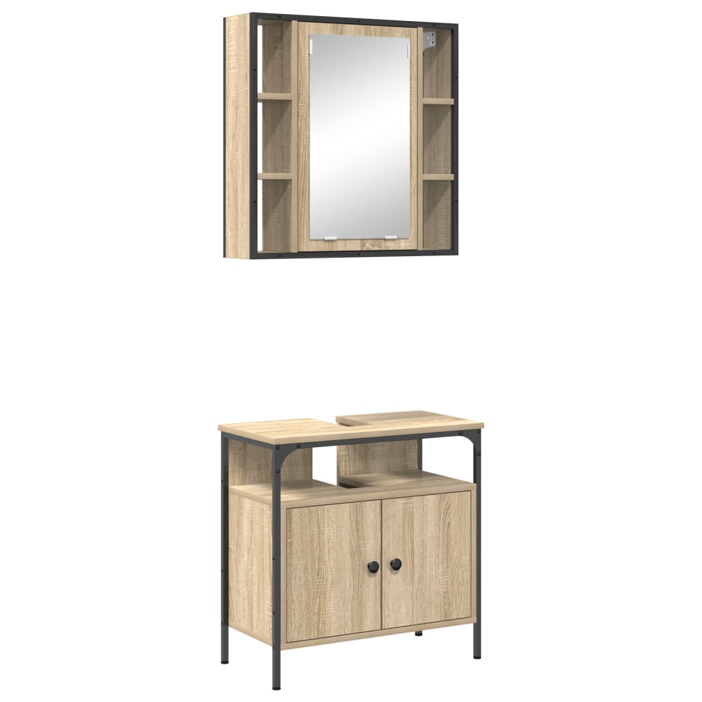 vidaXL Set de 2 dulapuri pentru baie din stejar din lemn ingineresc