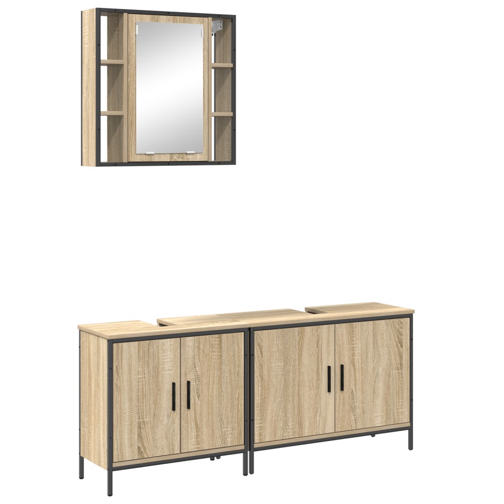 vidaXL Set mobilier baie 3 piese Stejar Sonoma Lemn prelucrat