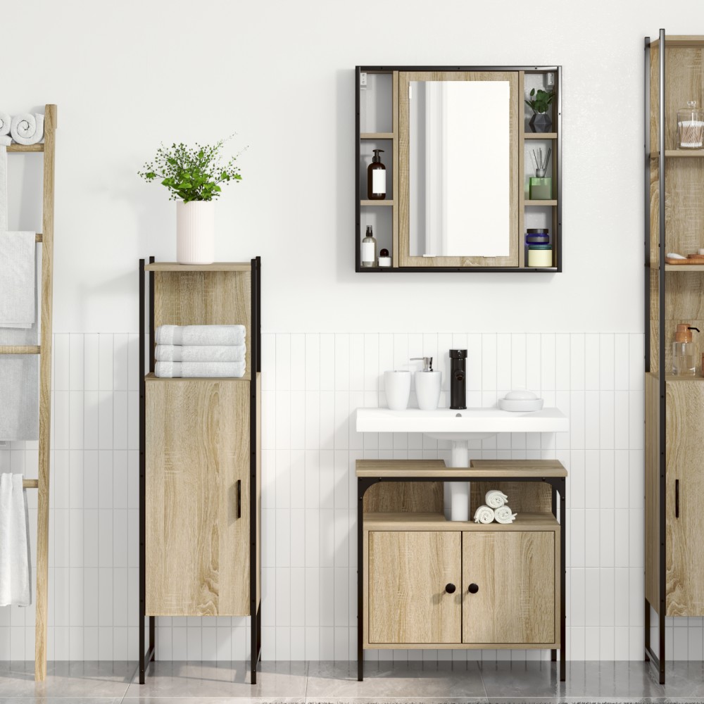 vidaXL Set Mobilier Baie pe 3 Piese din Lemn Inginerizat Stejar Deschis