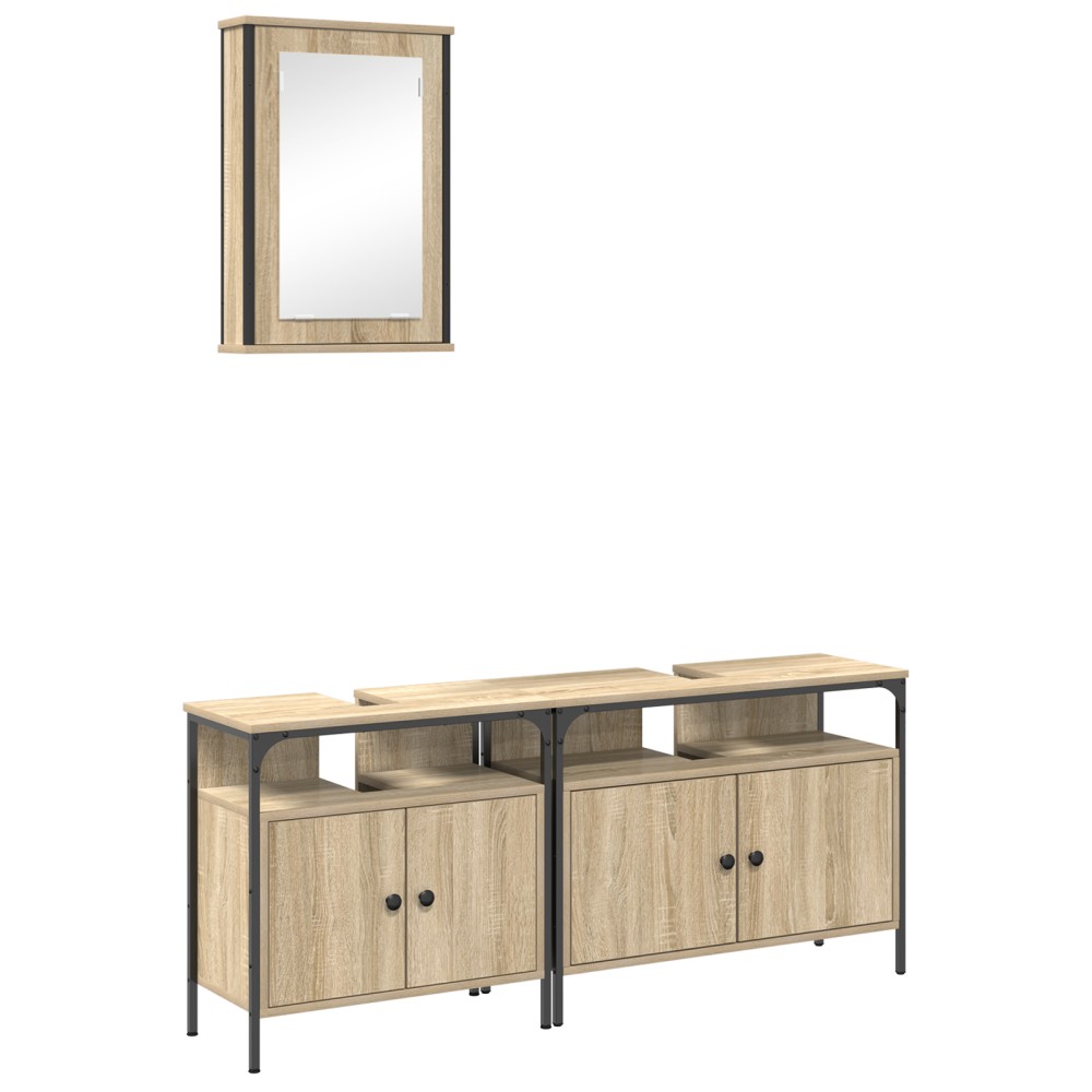 Set de Dulapuri pentru Baie vidaXL 3 Piese Lemn Prelucrat Stejar Sonoma
