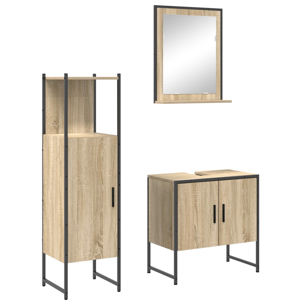 Set de mobilă baie vidaXL 3 Piese Stejar Sonoma Lemn Prelucrat