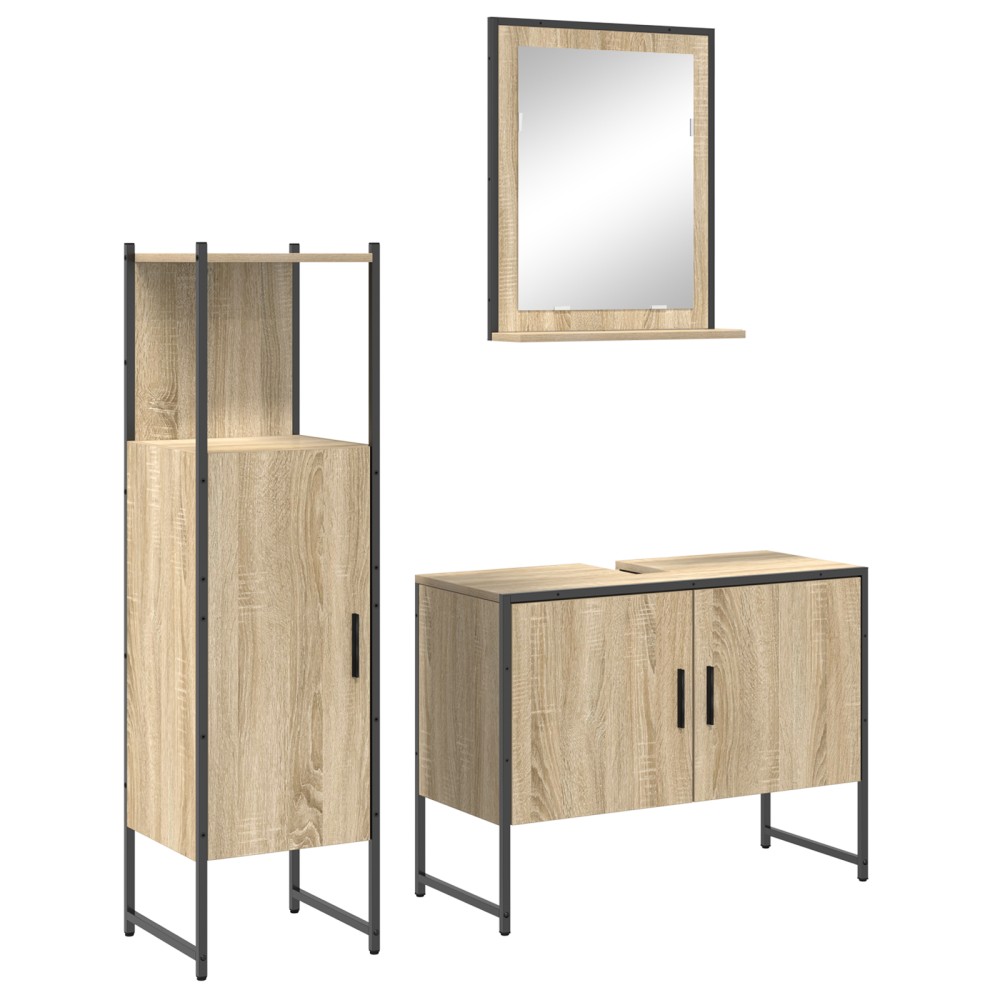 Set Mobilier Baie vidaXL 3 Piese Stejar deschis Lemn procesat