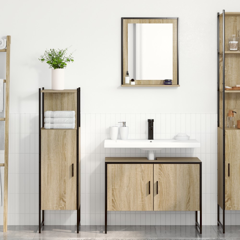 Set Mobilier Baie vidaXL 3 Piese Stejar deschis Lemn procesat