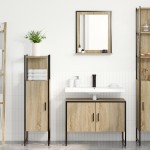 Set Mobilier Baie vidaXL 3 Piese Stejar deschis Lemn procesat