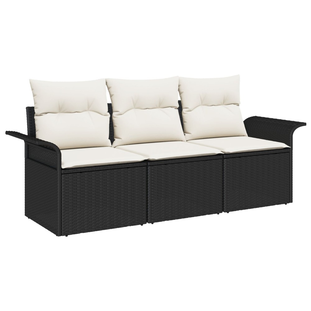 vidaXL Set de canapele pentru grădină 3 pcs Negru 196 x 62 x 85cm