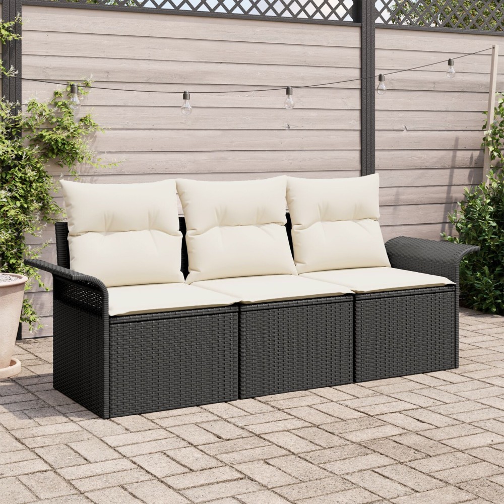 vidaXL Set de canapele pentru grădină 3 pcs Negru 196 x 62 x 85cm