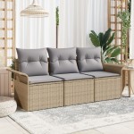 vidaXL Set de canapele pentru grădină 3 pcs Bej 196 x 62 x 85cm