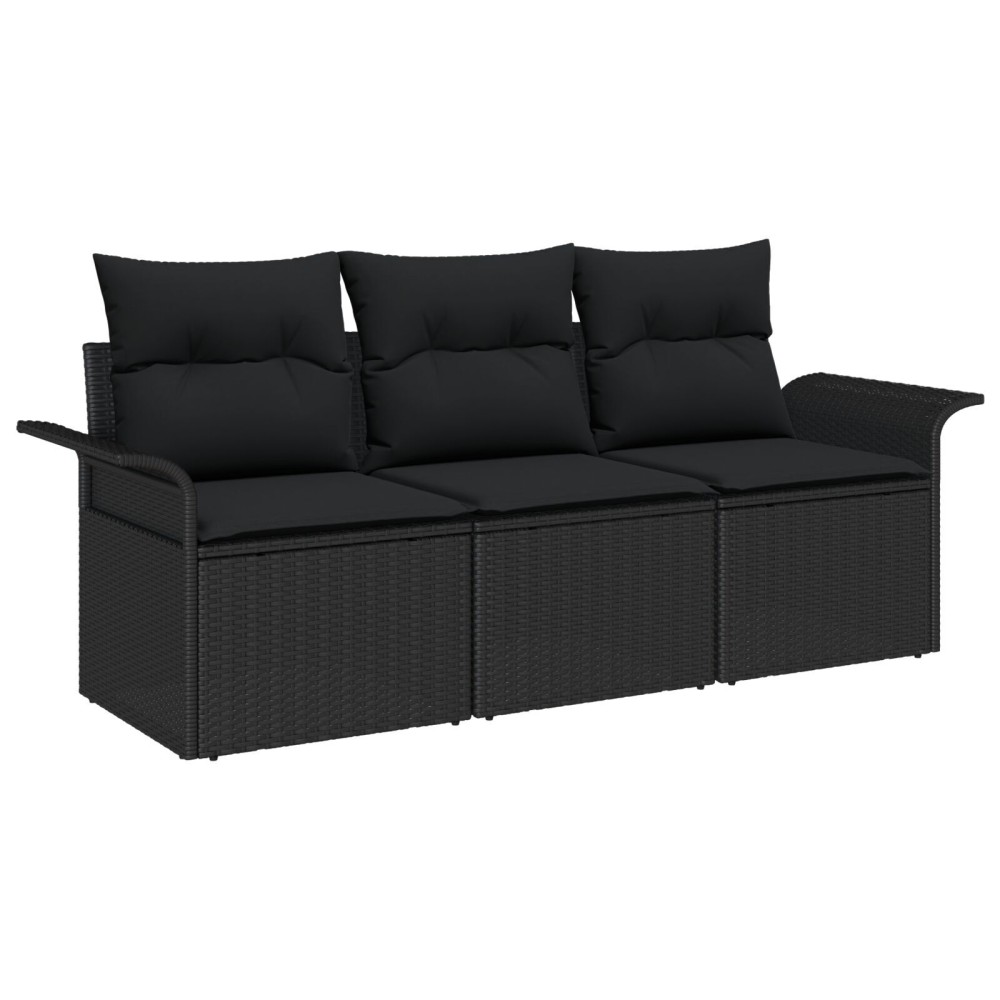 vidaXL Set de canapele pentru grădină 3 pcs Negru 196 x 62 x 85cm